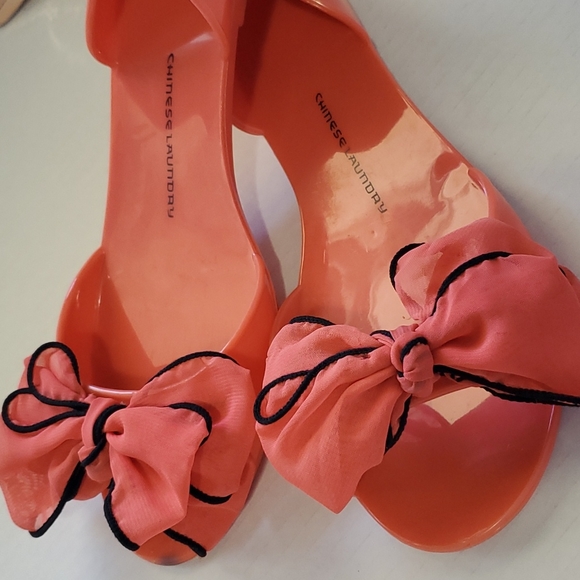 Women's Rubber Flats Open Toe Sandals w Bow Pink Coral - Picture 7 of 12